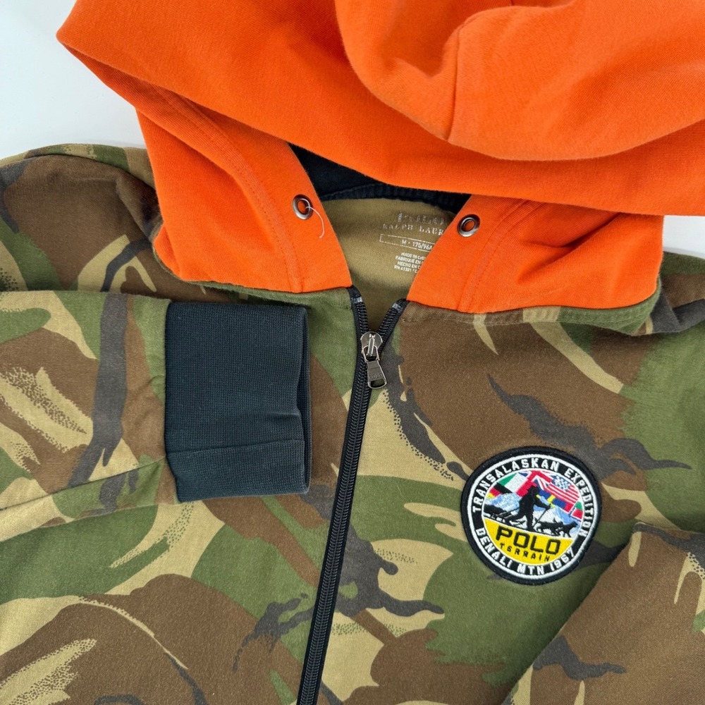 Polo Ralph Lauren Hoodie Mens M Camo Orange Polo Terrain Transalaskan Expedition